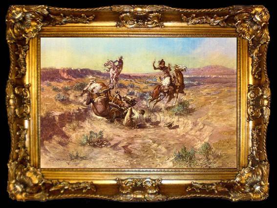 framed  Charles M Russell The Broken Rope, ta009-2